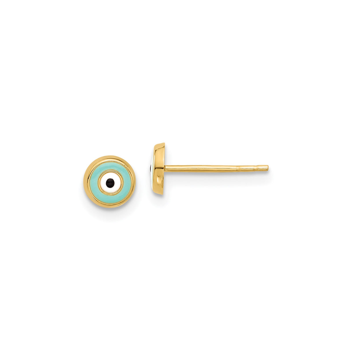 14k Yellow Gold Stud Earrings with Turquoise and White Enamel Evil Eye Design