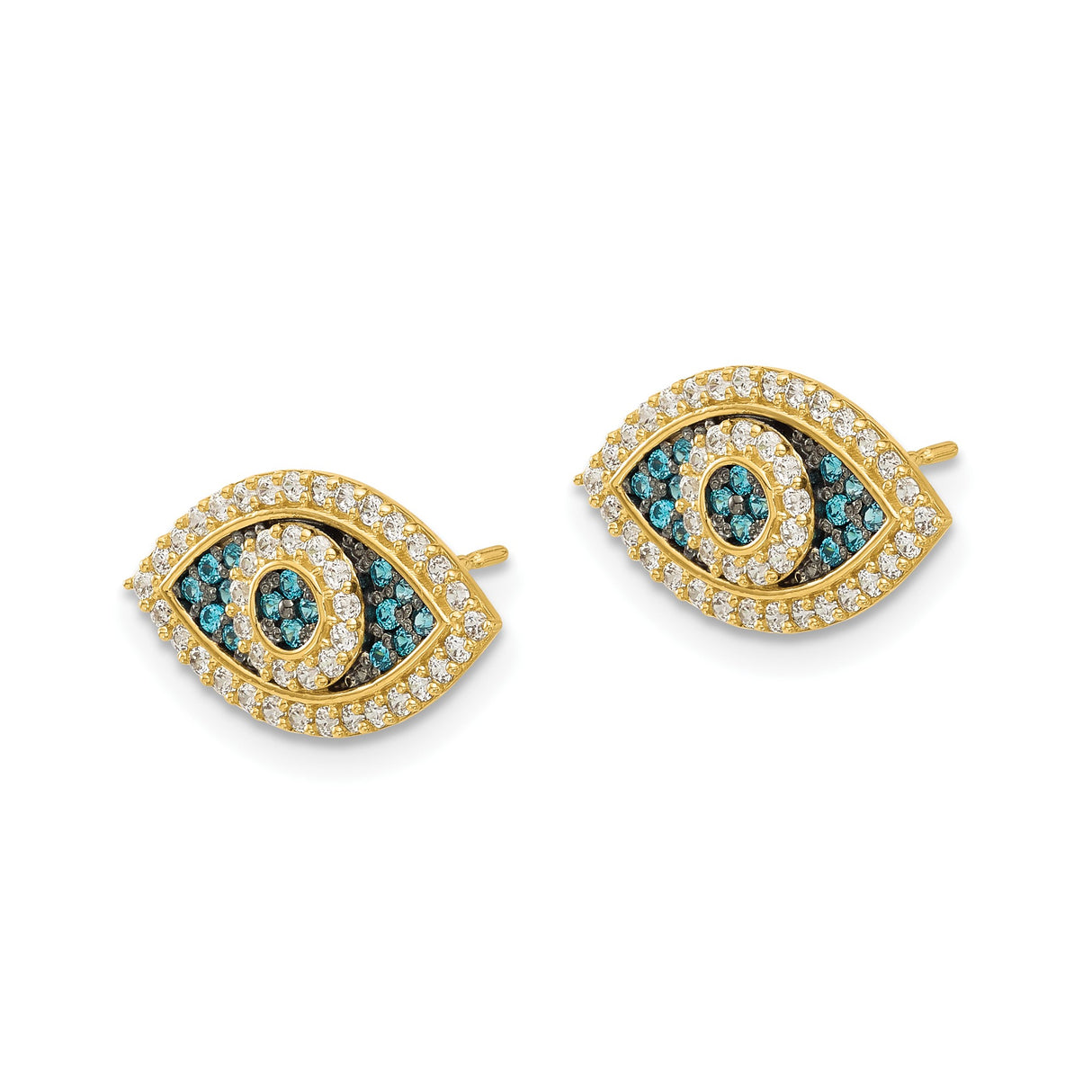 14k Yellow Gold Stud Earrings with Cubic Zirconia, Pavé Evil Eye Design, Talismanic Jewelry