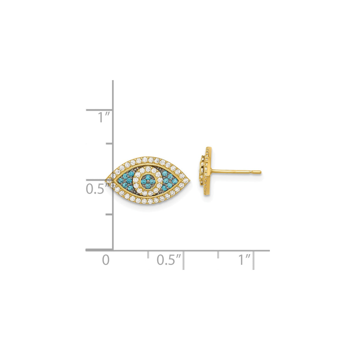 14k Yellow Gold Stud Earrings with Cubic Zirconia, Pavé Evil Eye Design, Talismanic Jewelry