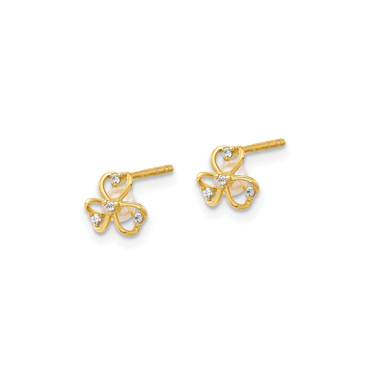 14k Yellow Gold Stud Earrings with Cubic Zirconia, Pearl, Heart Celtic Shamrock Design