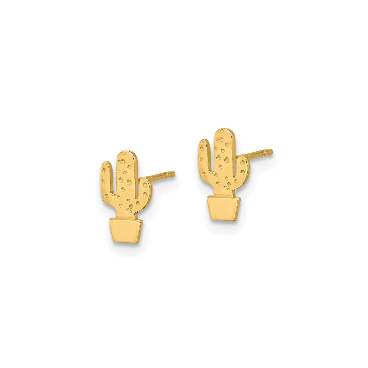 14k Yellow Gold Cactus Stud Earrings, Minimalist Potted Plant Desert Design for Women