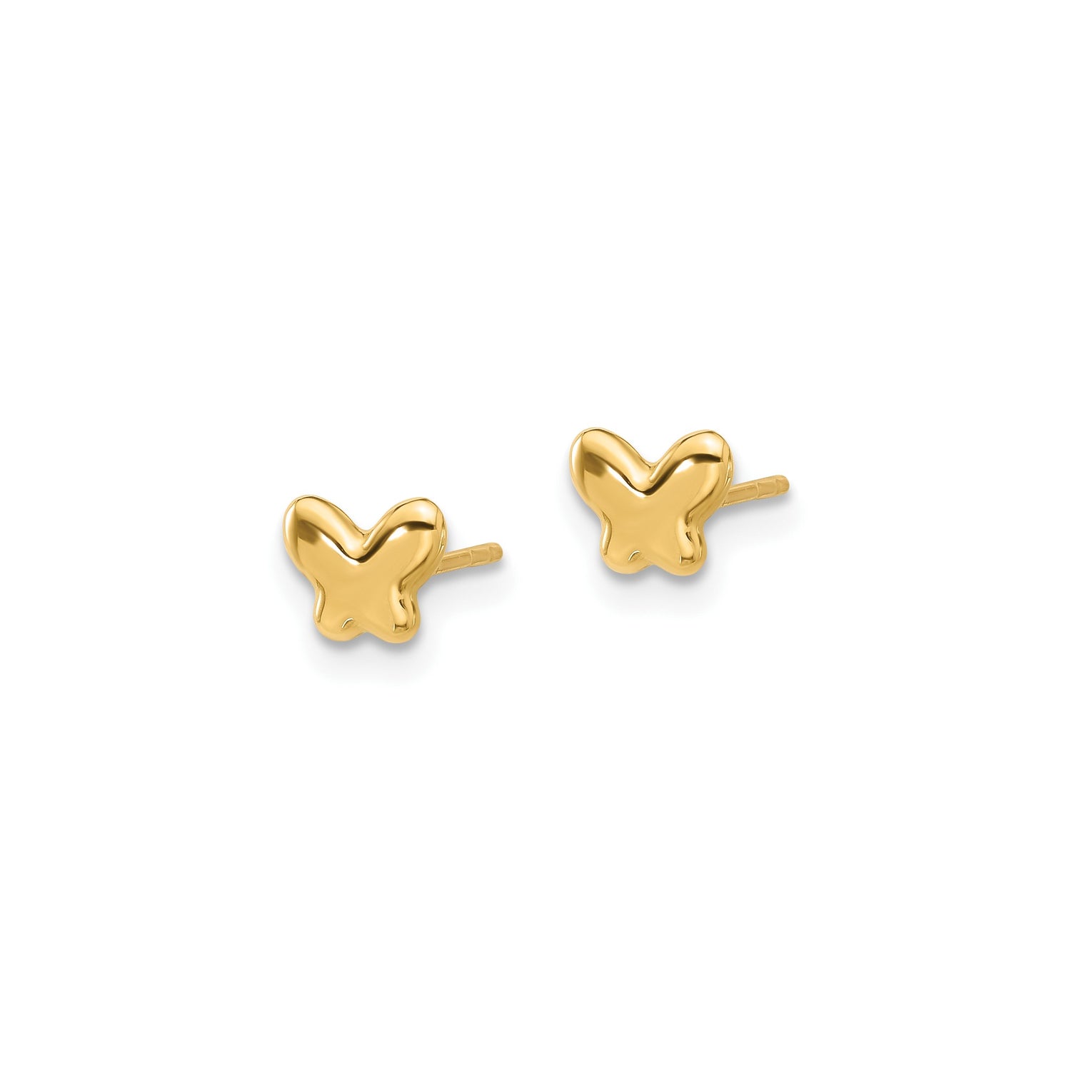14k Yellow Gold Butterfly Stud Earrings, Lightweight Polished Minimalist Design for Women