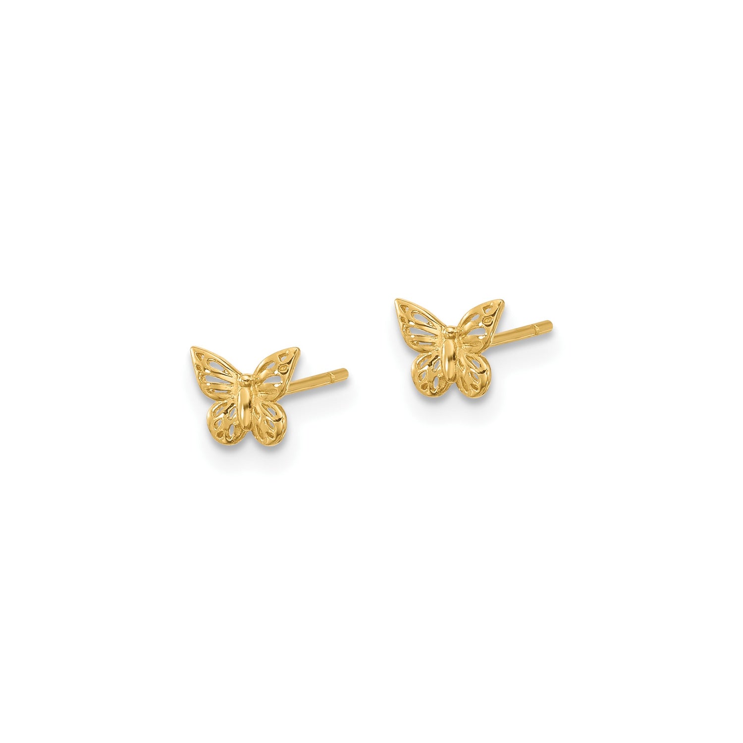 14k Yellow Gold Butterfly Stud Earrings with Openwork Design for Women and Teens
