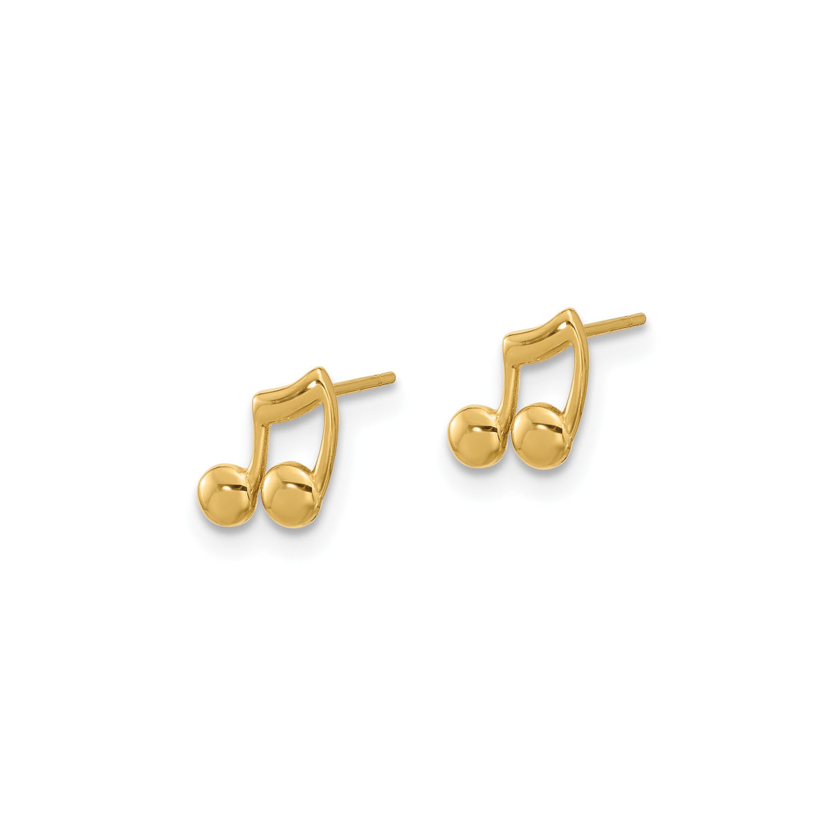14k Yellow Gold Musical Note Stud Earrings, Eighth Note Design for Women