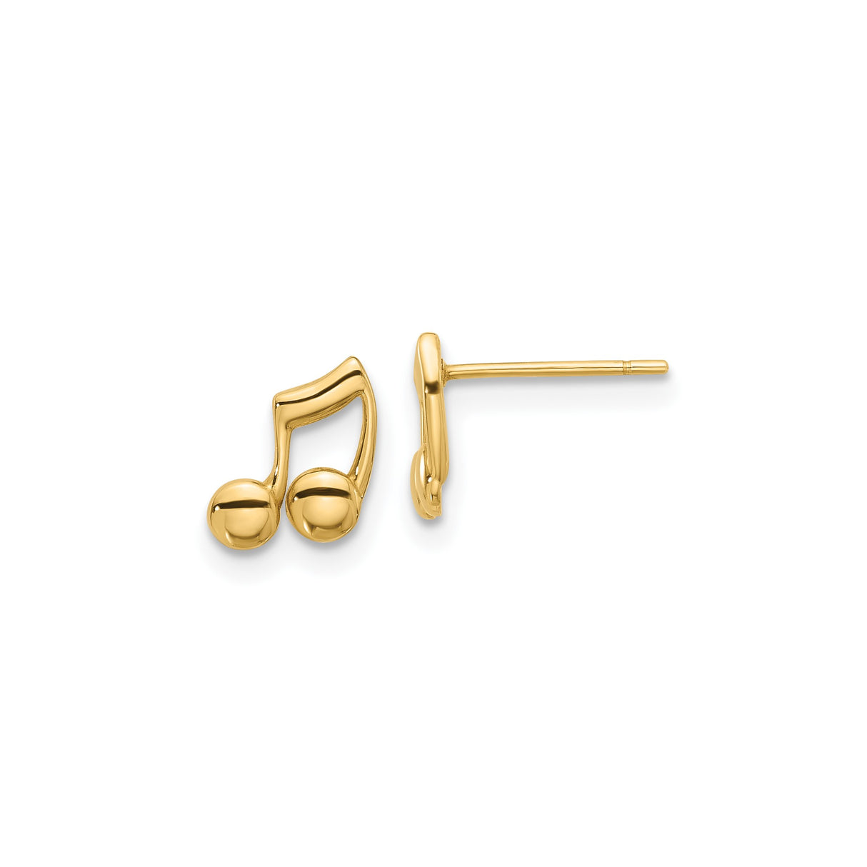 14k Yellow Gold Musical Note Stud Earrings, Eighth Note Design for Women