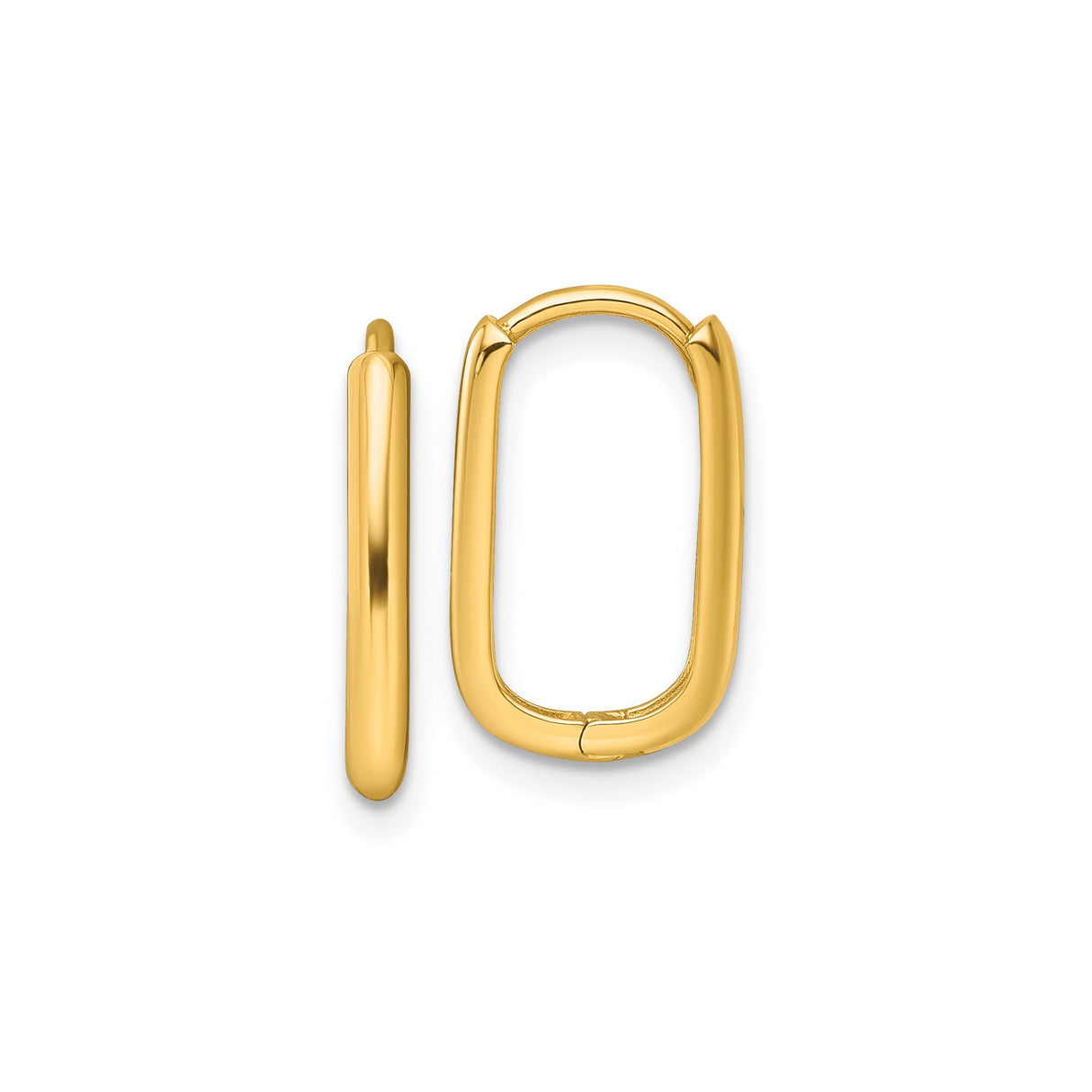 14k Yellow Gold Oval Hoop Earrings, Lightweight Polished Hinged Hoops for Women