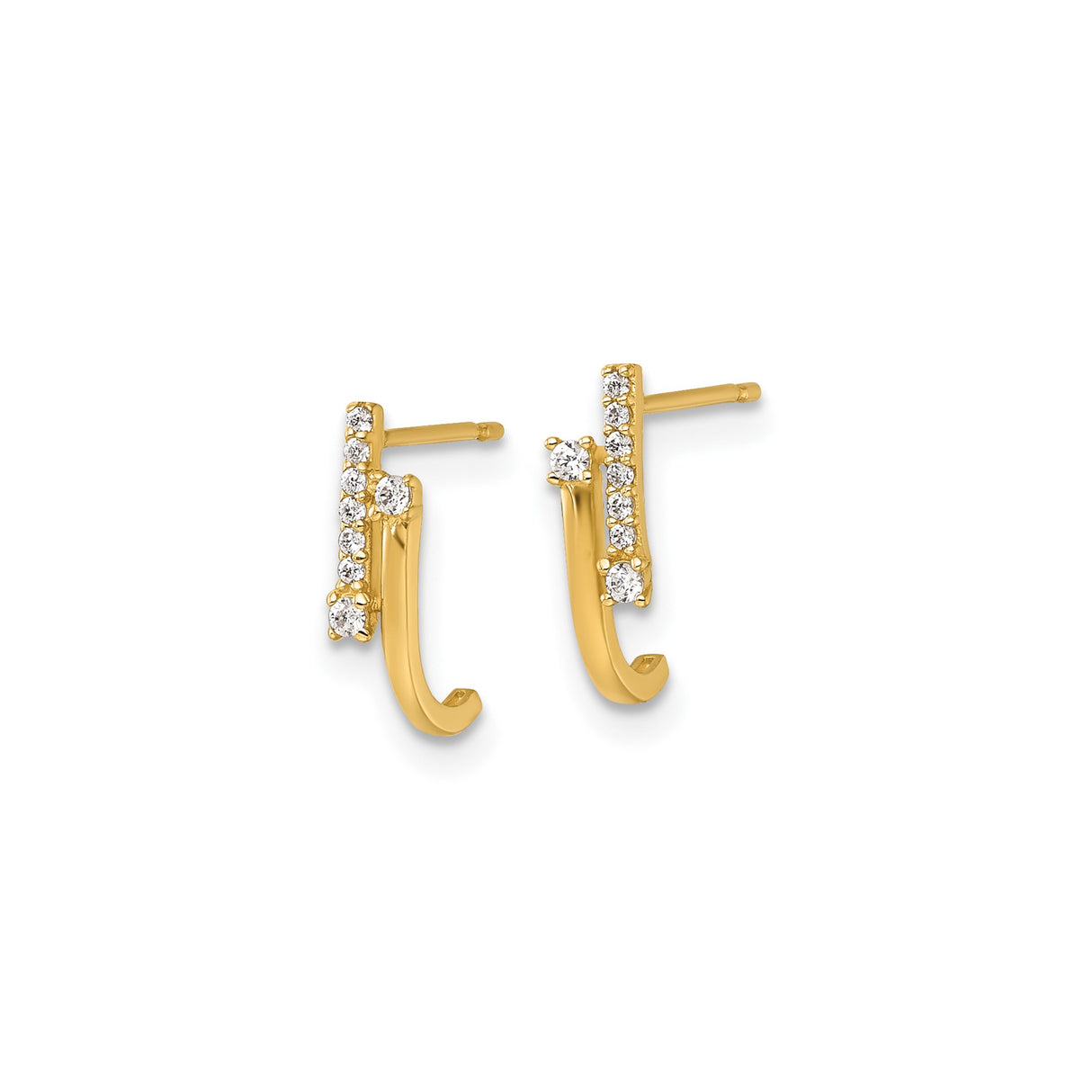 14k Yellow Gold Curved Stud Earrings with Cubic Zirconia, Modern Minimalist Design
