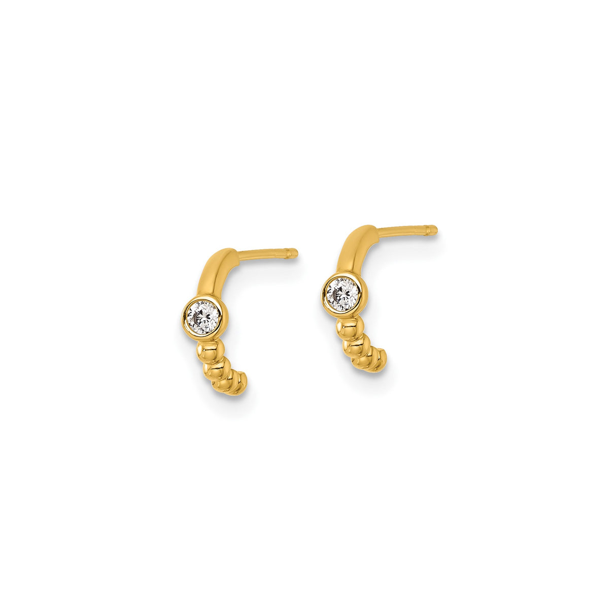 14k Yellow Gold Hoop Earrings with Beaded Design and Cubic Zirconia