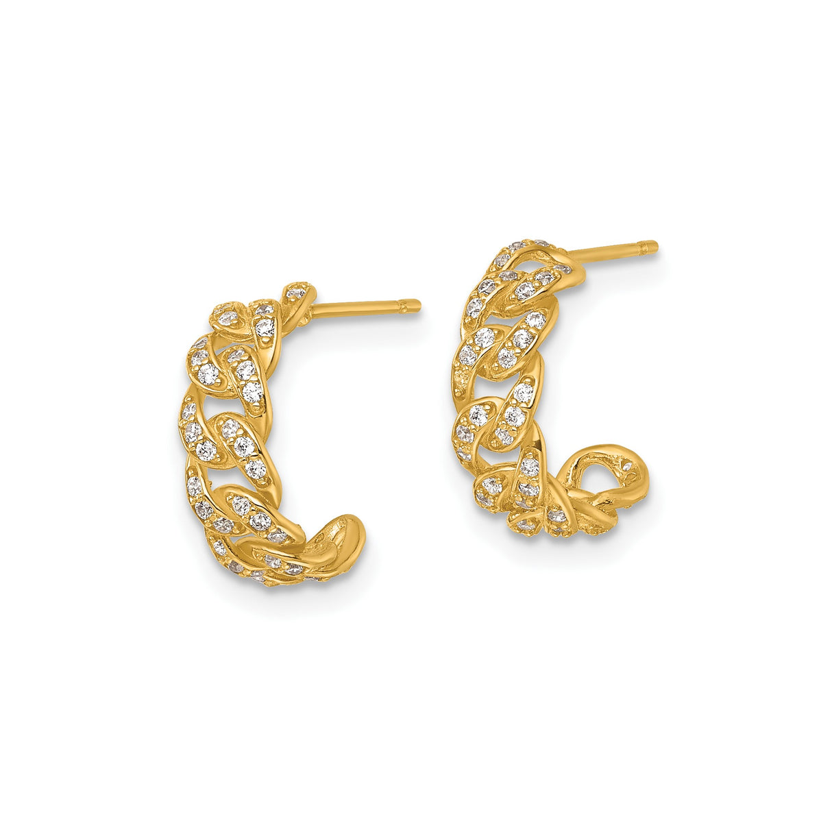 14k Yellow Gold Hoop Earrings with Cubic Zirconia, Twisted Rope Design, Interwoven Texture
