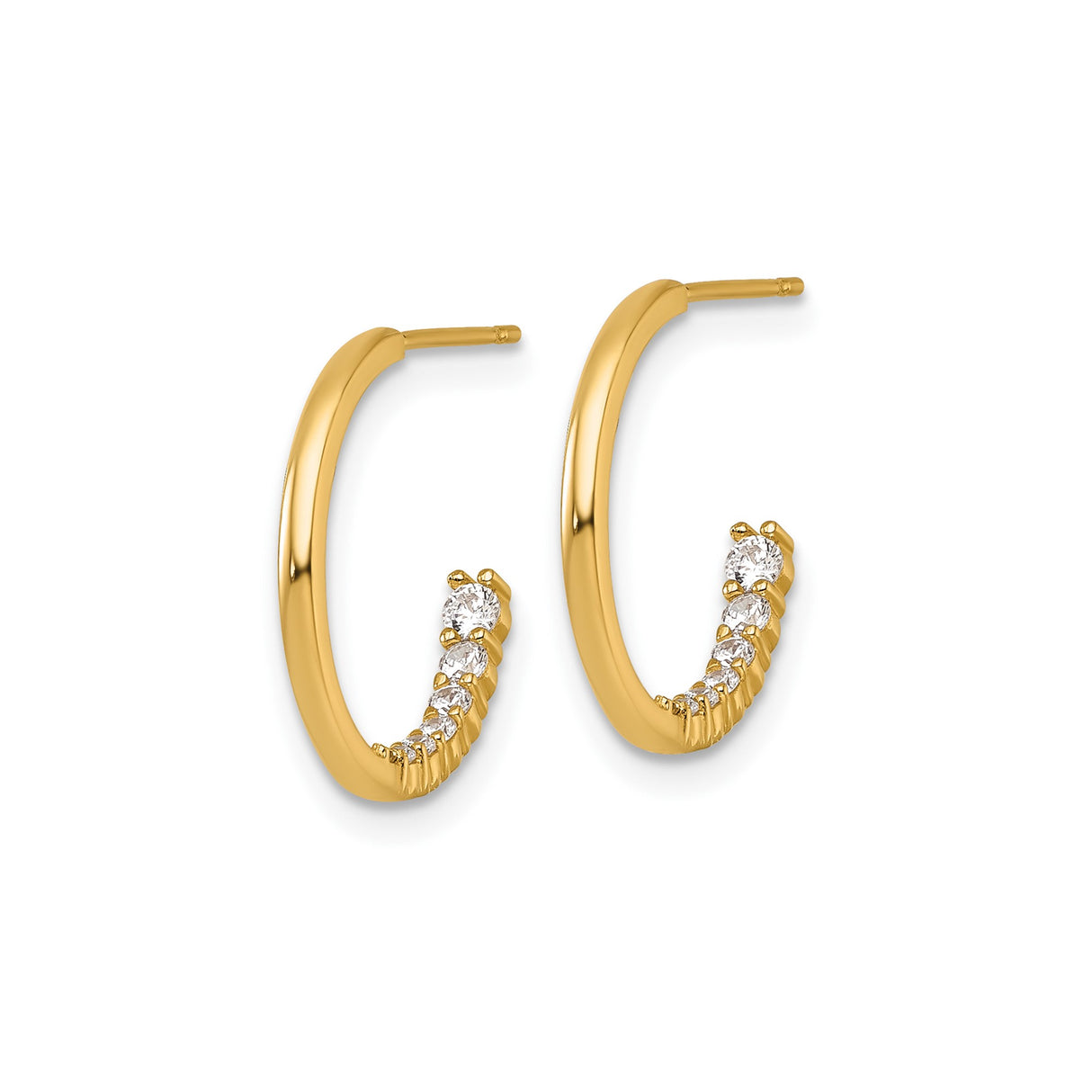 14k Yellow Gold Hoop Earrings with Cubic Zirconia, Curved Minimalist Design
