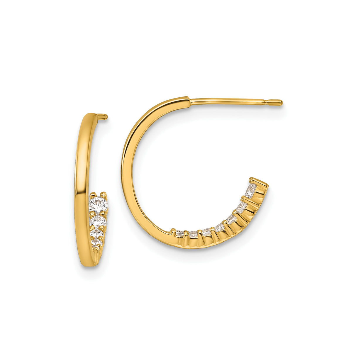 14k Yellow Gold Hoop Earrings with Cubic Zirconia, Curved Minimalist Design