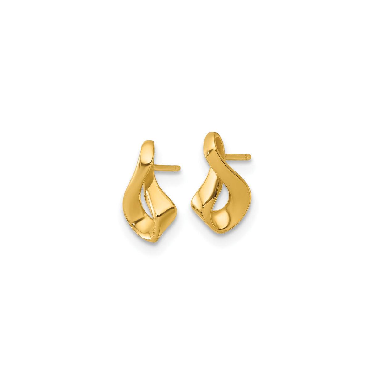 14k Yellow Gold Stud Earrings, Polished Open Swirl with Abstract Twist Design for Women