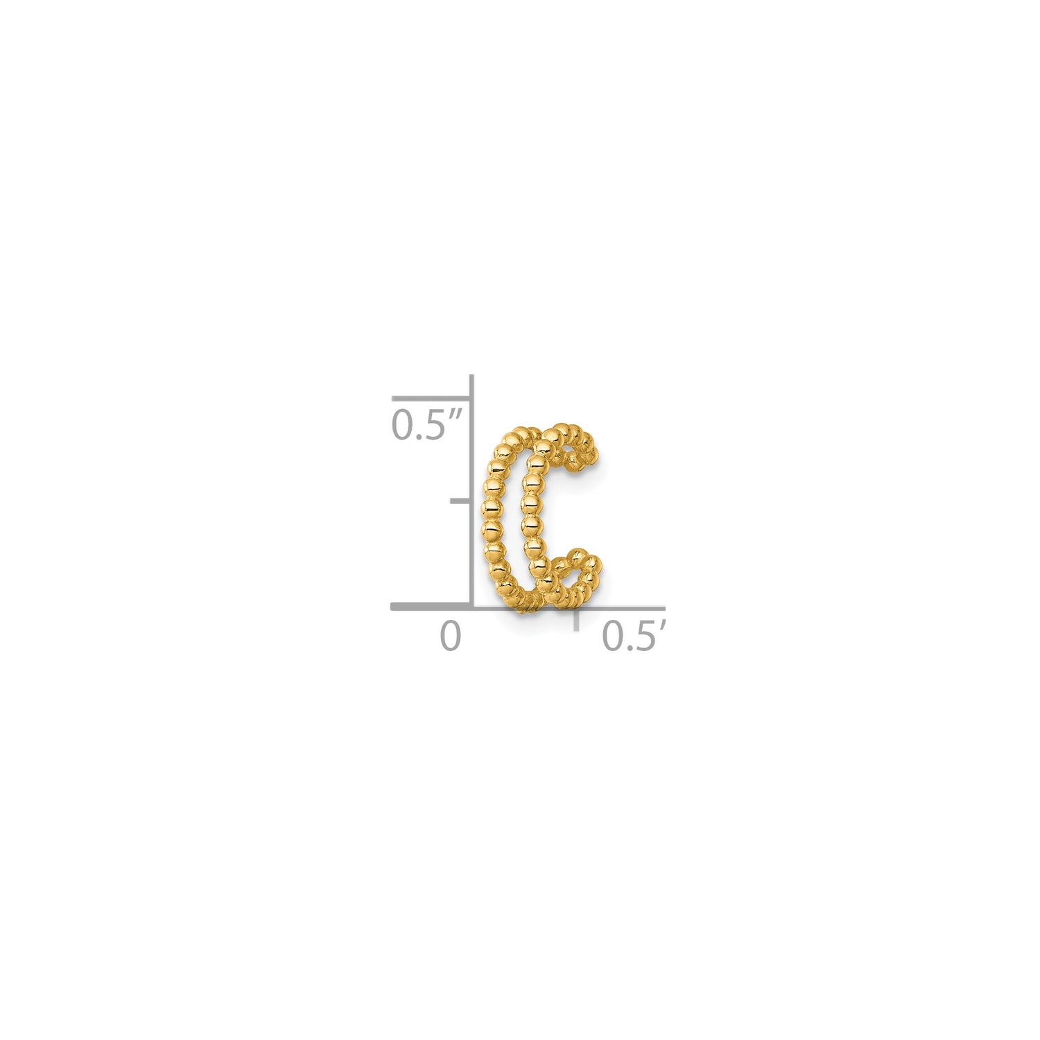 14k Yellow Gold Ear Cuff, Non-Pierced Double Row Beaded Design, Modern Stackable Earring for Women