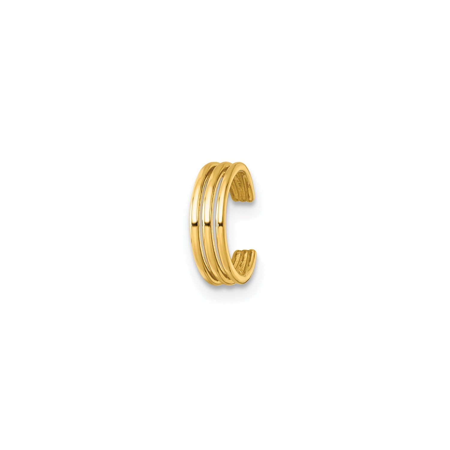 14k Yellow Gold Triple Band Ear Cuff, Solid Gold Wrap Earring, Sleek Minimalist Design
