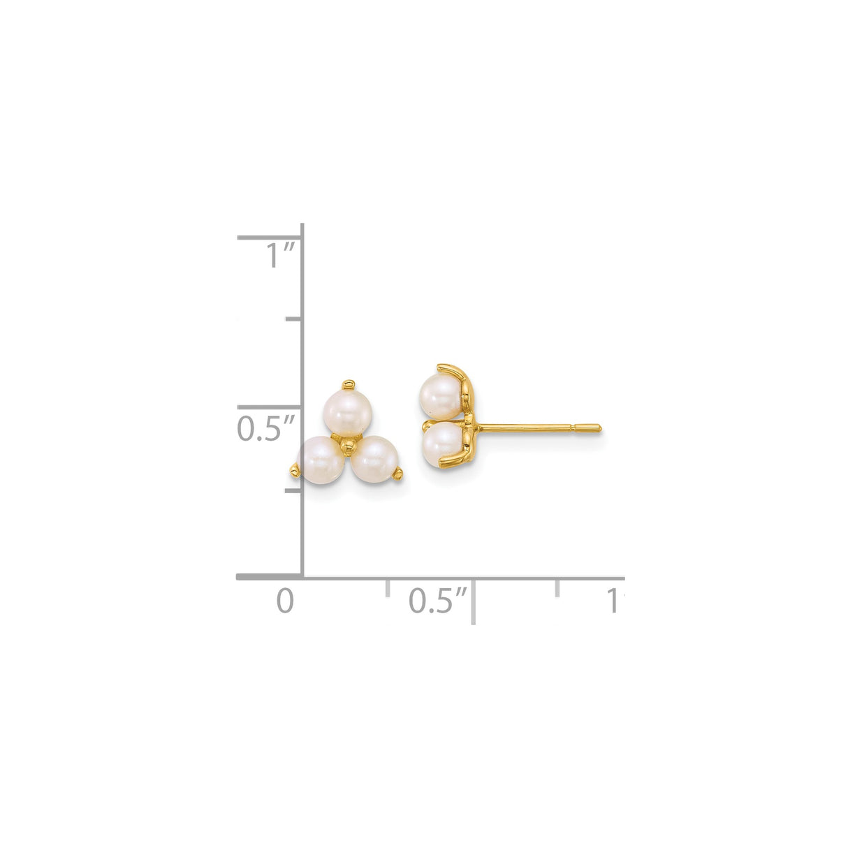 14k Yellow Gold Stud Earrings with Triangular Cultured Pearl Cluster Design