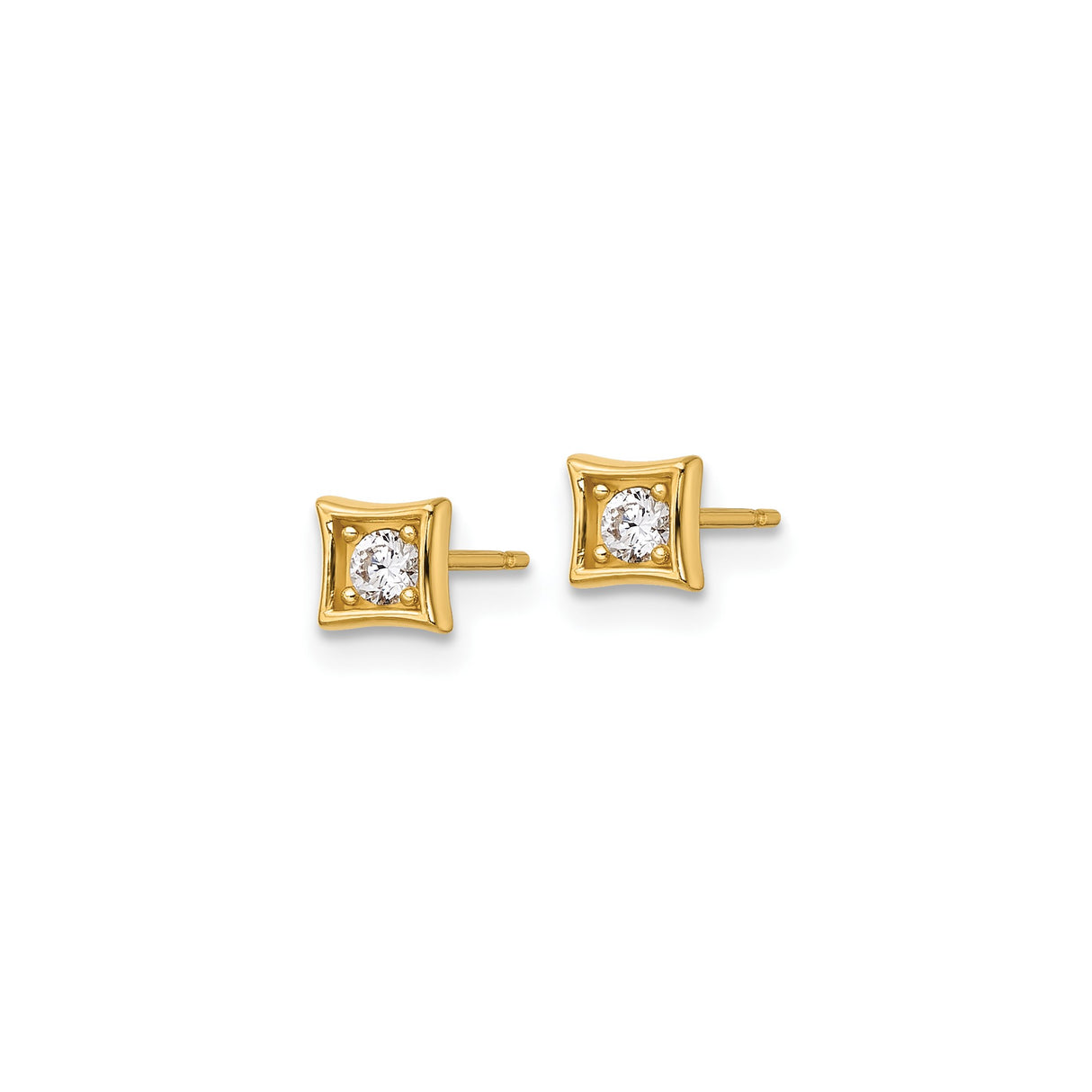 14k Yellow Gold Stud Earrings with Cubic Zirconia, Square Frame Bezel Set, Modern Minimalist Design