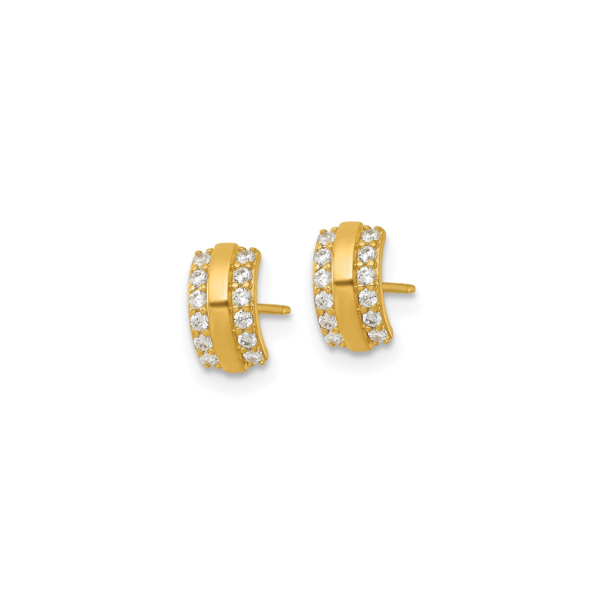14k Yellow Gold Huggie Stud Earrings with Cubic Zirconia, Double Row Channel-Set, Modern Minimal Design