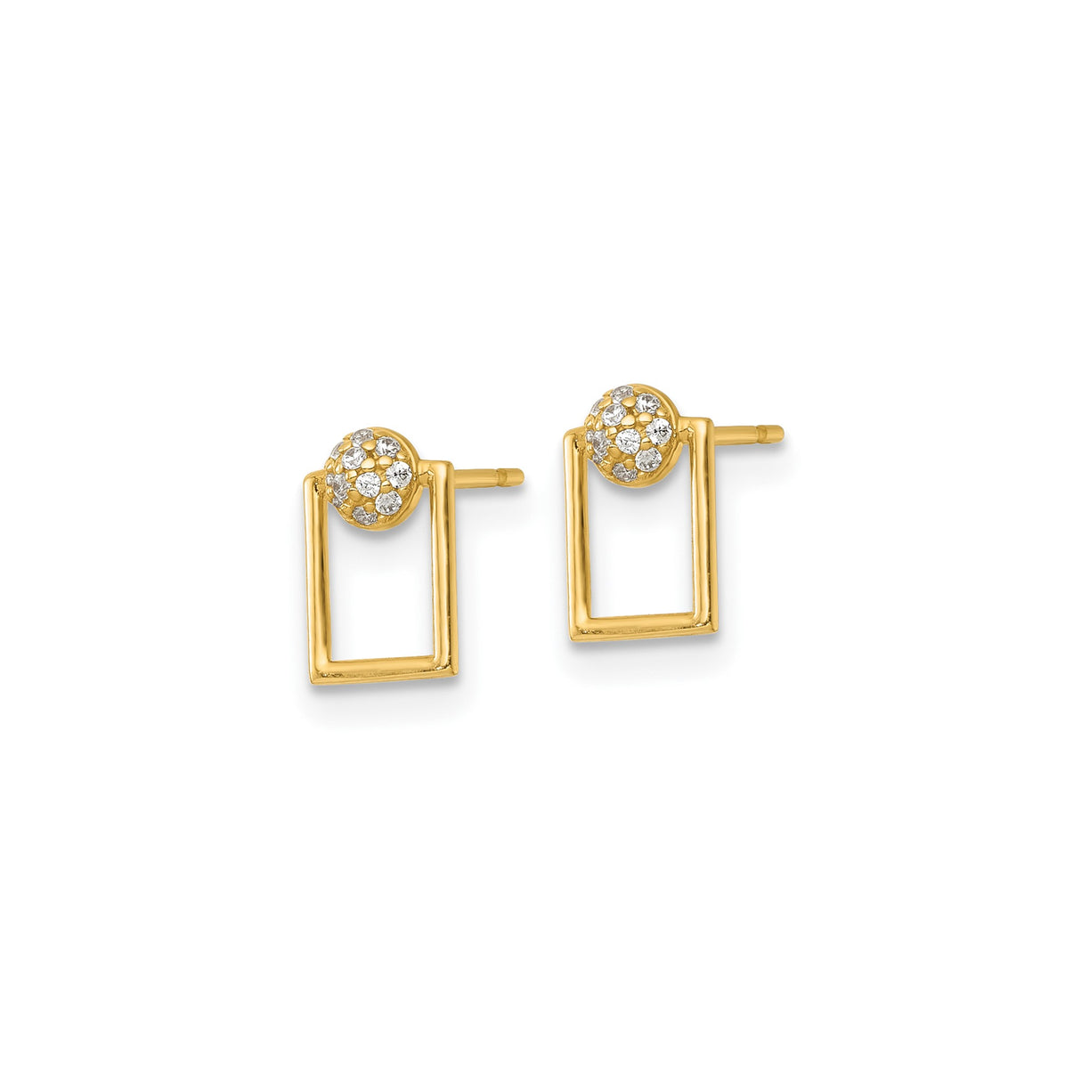 14k Yellow Gold Rectangle Stud Earrings with Cubic Zirconia, Geometric Open Design