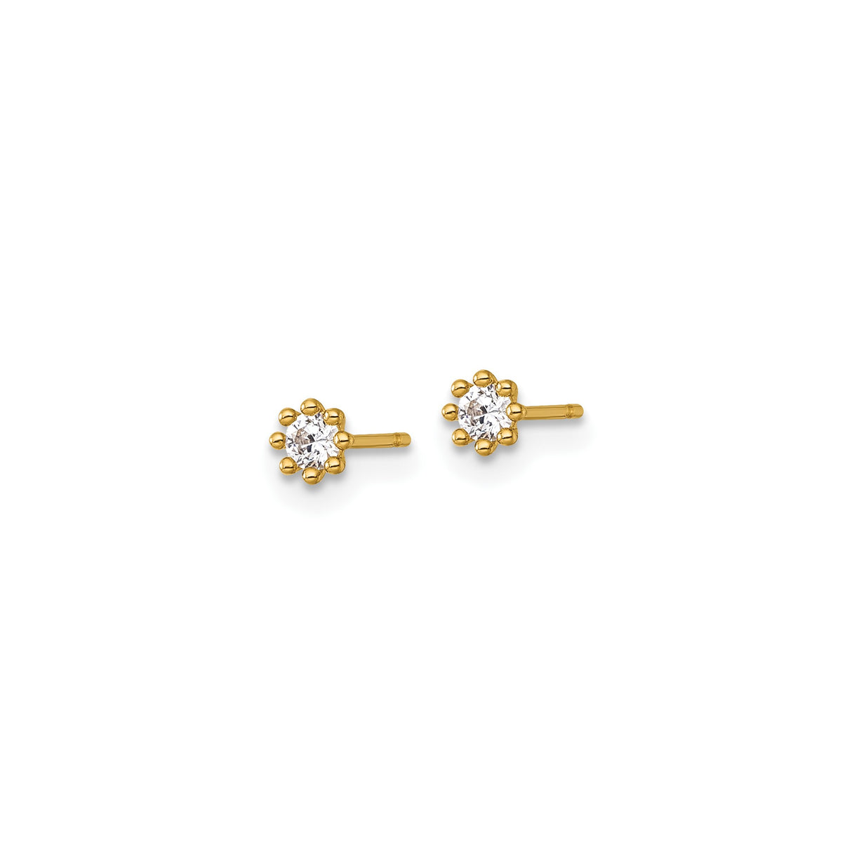 14k Yellow Gold Stud Earrings with Cubic Zirconia in Six Prong Flower Setting, Solitaire Style