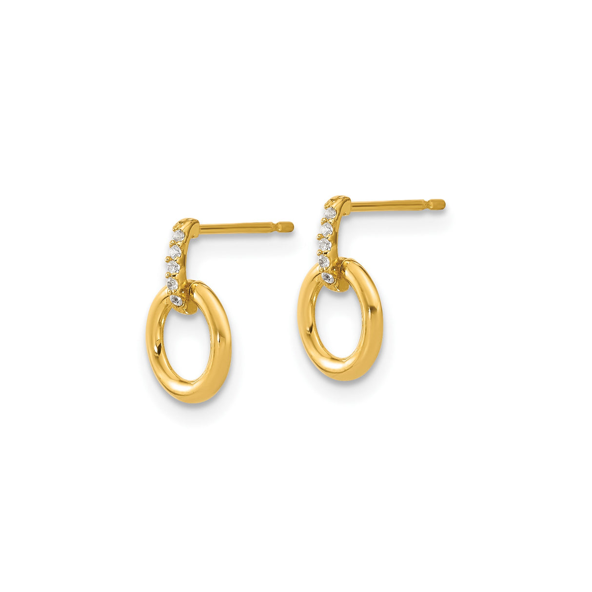 14k Yellow Gold Dangle Hoop Earrings with Cubic Zirconia, Open Circle Design