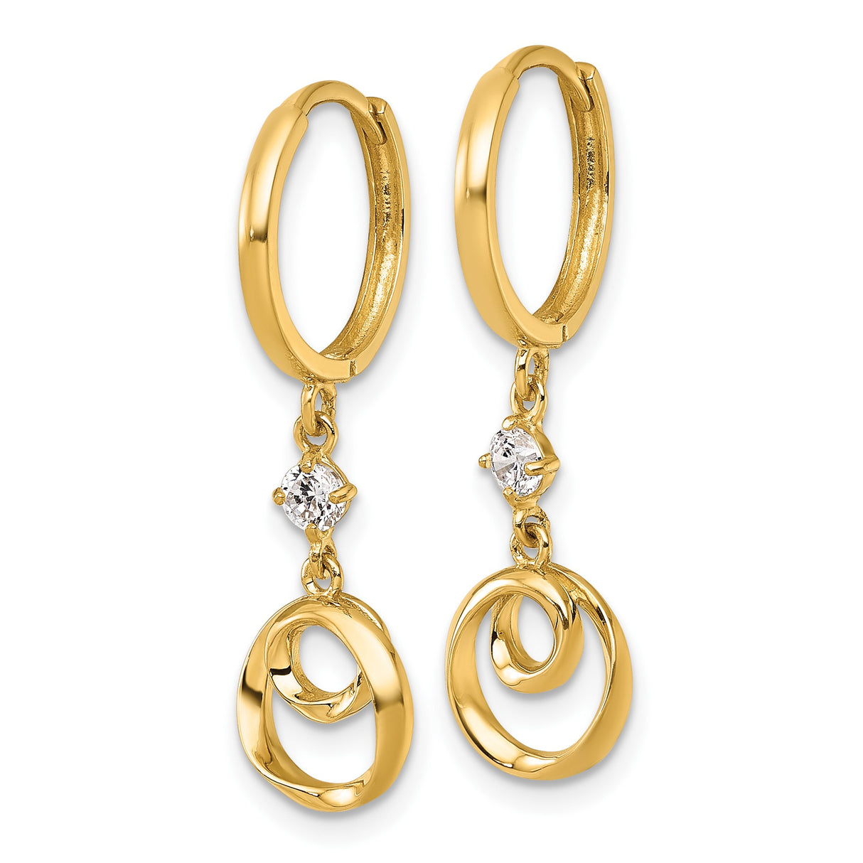 14k Yellow Gold Dangle Earrings with Cubic Zirconia, Intertwined Open Circle Design