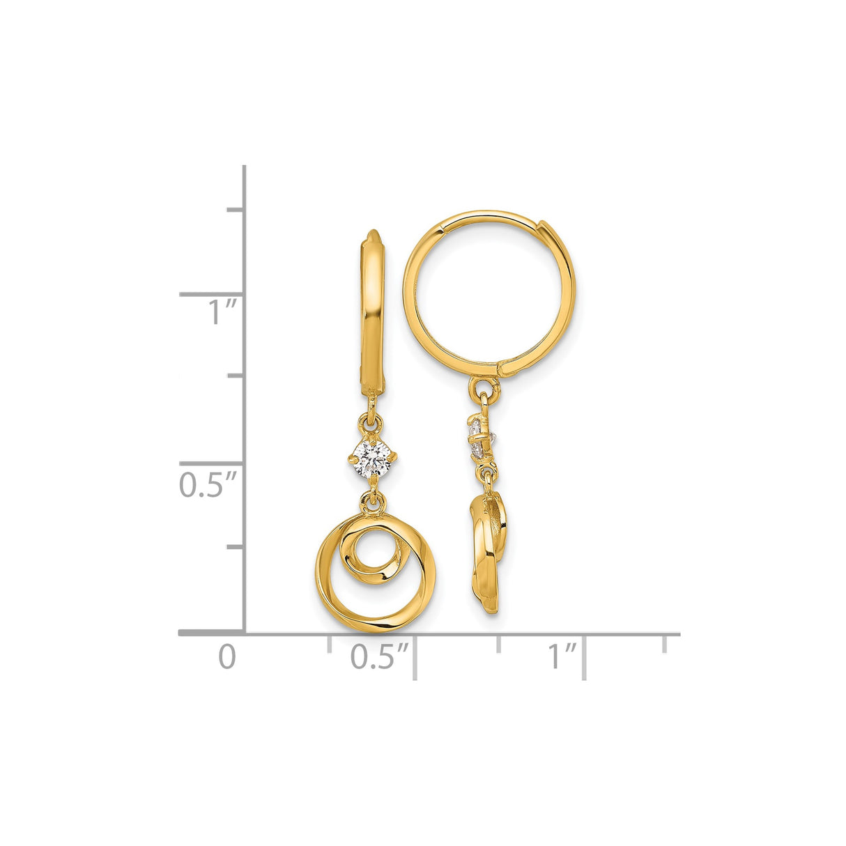 14k Yellow Gold Dangle Earrings with Cubic Zirconia, Intertwined Open Circle Design