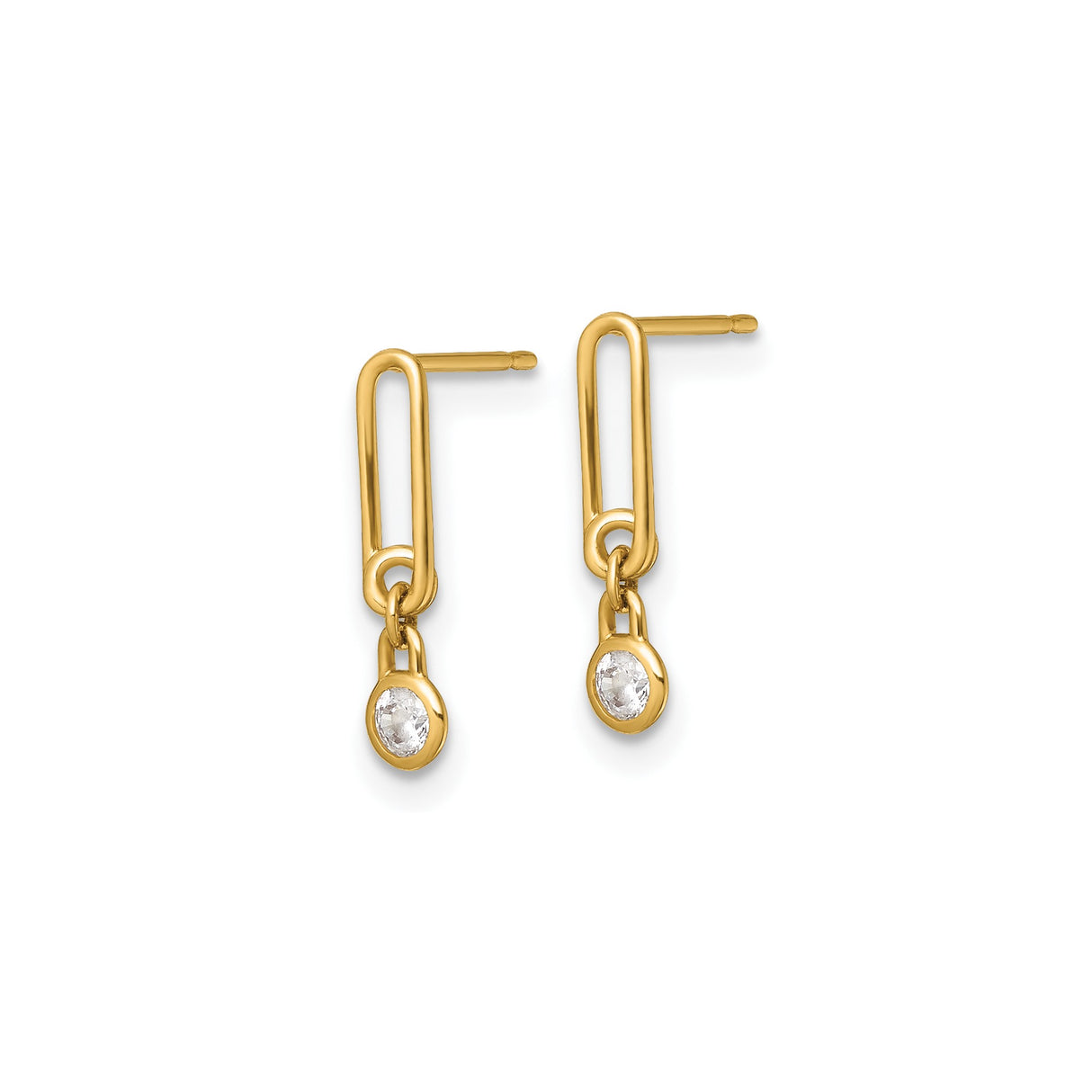 14k Yellow Gold Drop Earrings with Cubic Zirconia, Open Link Dangle Studs for Women