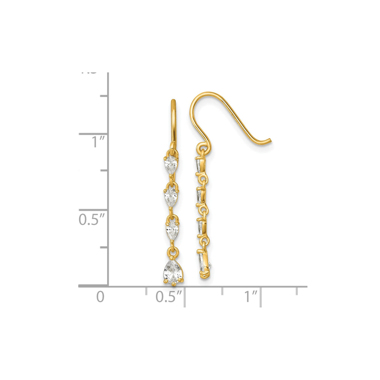 14k Yellow Gold Dangle Earrings with Pear Shape Cubic Zirconia, Vertical Drop Design