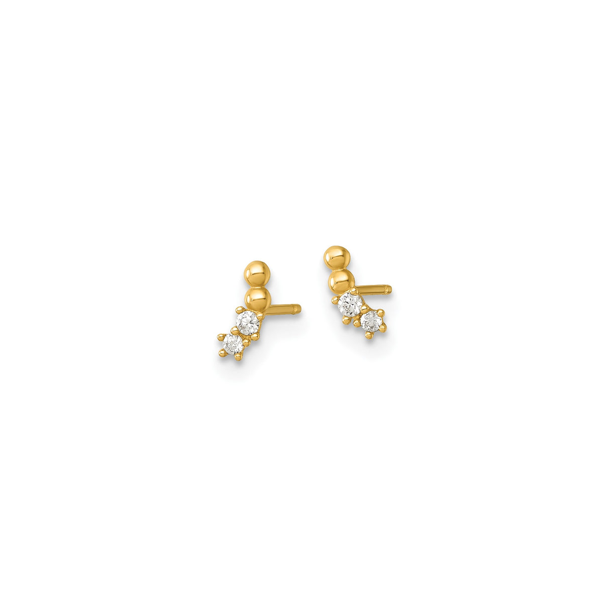 14k Yellow Gold Drop Earrings with Cubic Zirconia, Minimalist Stud Style for Women