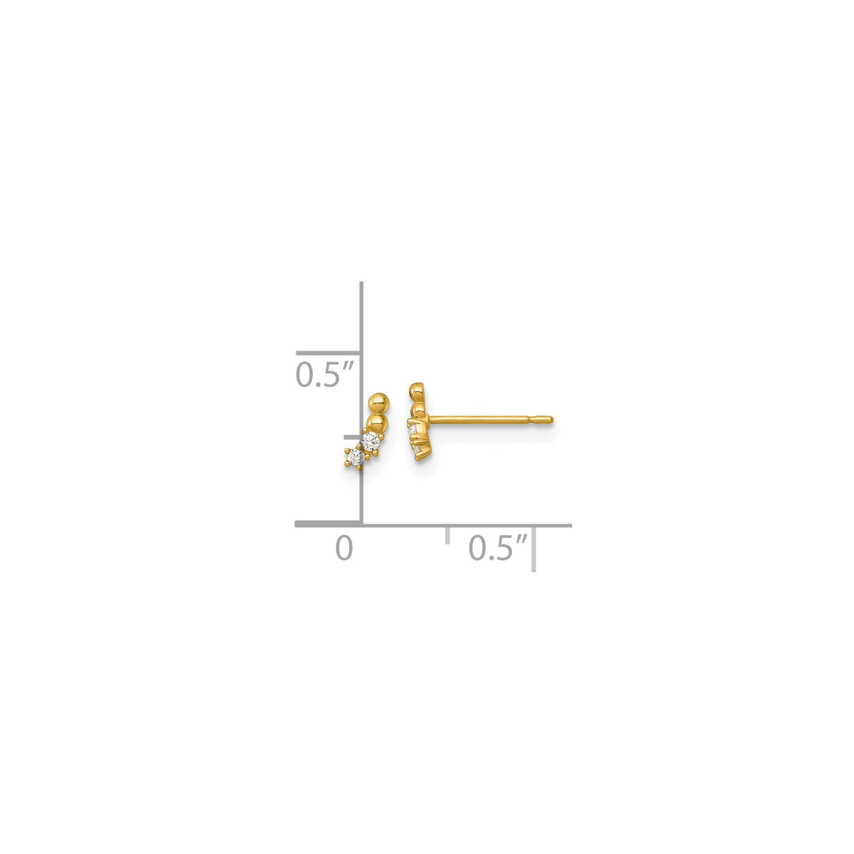 14k Yellow Gold Drop Earrings with Cubic Zirconia, Minimalist Stud Style for Women