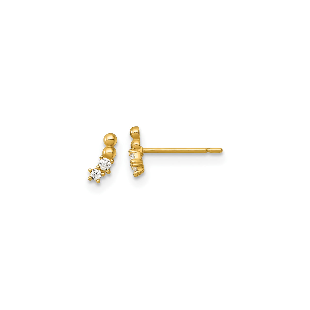 14k Yellow Gold Drop Earrings with Cubic Zirconia, Minimalist Stud Style for Women