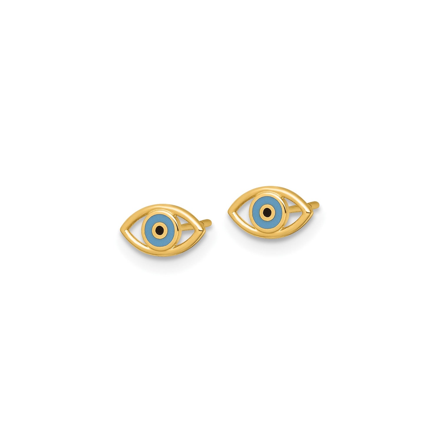 14k Yellow Gold Evil Eye Stud Earrings with Blue Enamel, Spiritual Middle Eastern Charm
