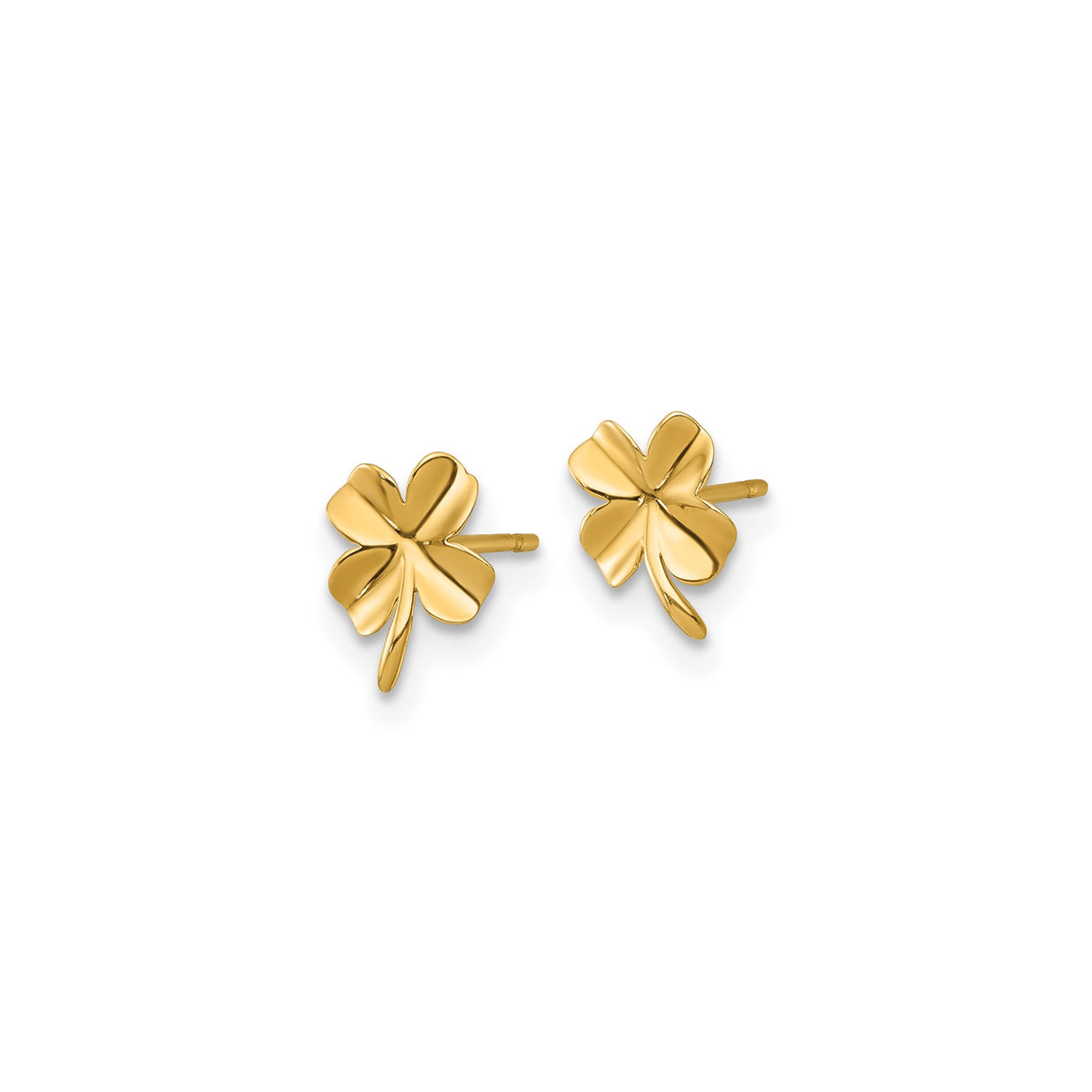 14k Yellow Gold Four Leaf Clover Stud Earrings, Nature-Inspired Lucky Jewelry for Women