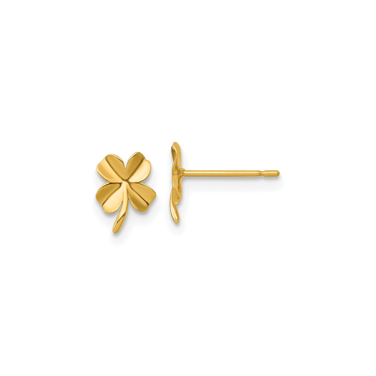 14k Yellow Gold Four Leaf Clover Stud Earrings, Nature-Inspired Lucky Jewelry for Women