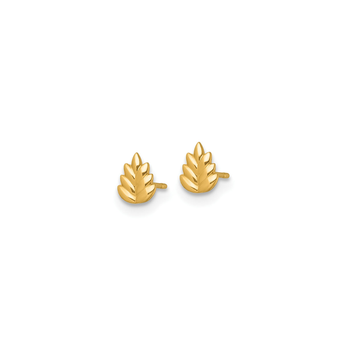 14k Yellow Gold Leaf Stud Earrings, Polished Finish, Nature-Inspired Minimalist Design for Women