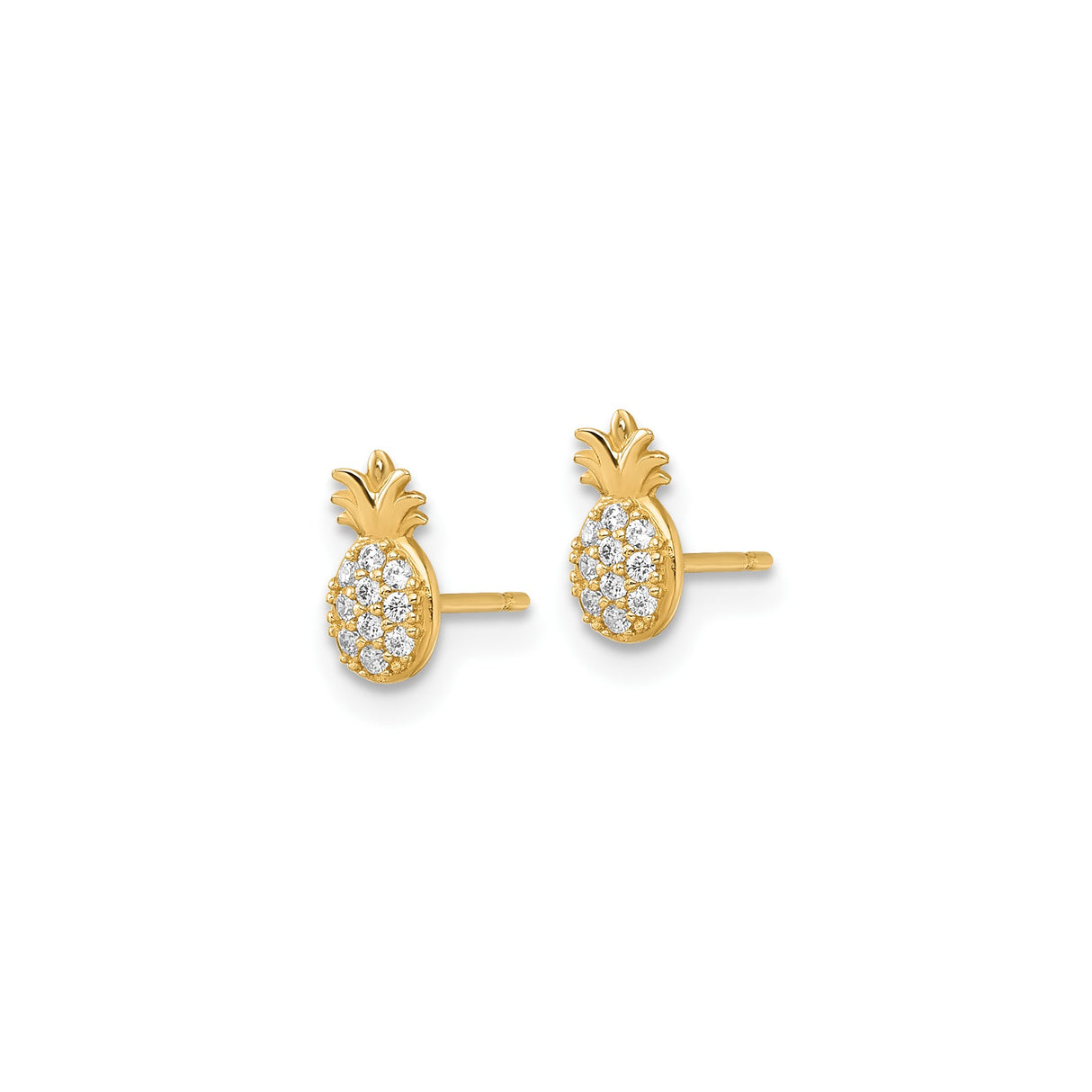 14k Yellow Gold Pineapple Stud Earrings with Cubic Zirconia, Tropical Summer Jewelry for Women
