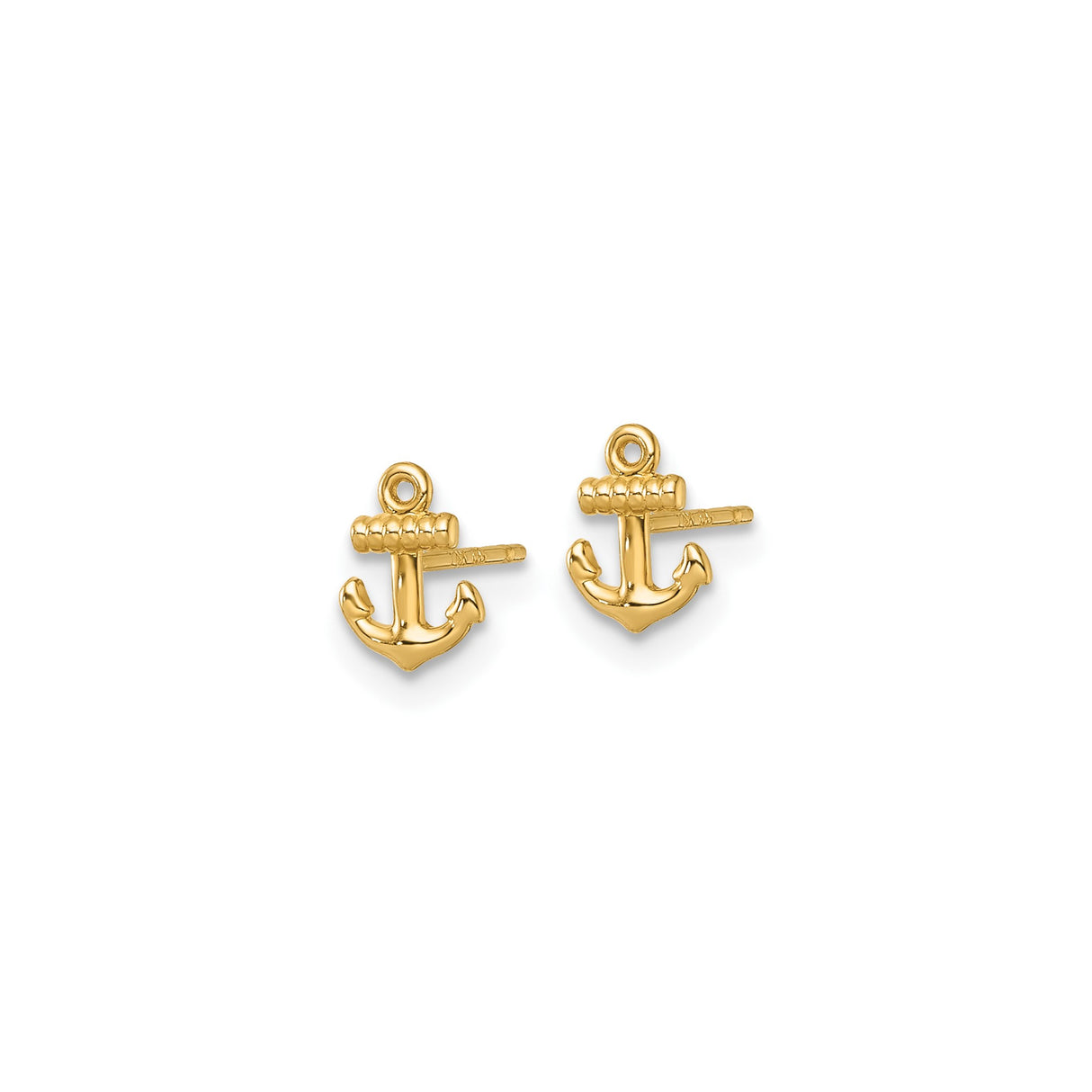 14k Yellow Gold Anchor Stud Earrings, Nautical Maritime Design for Women or Unisex Wear