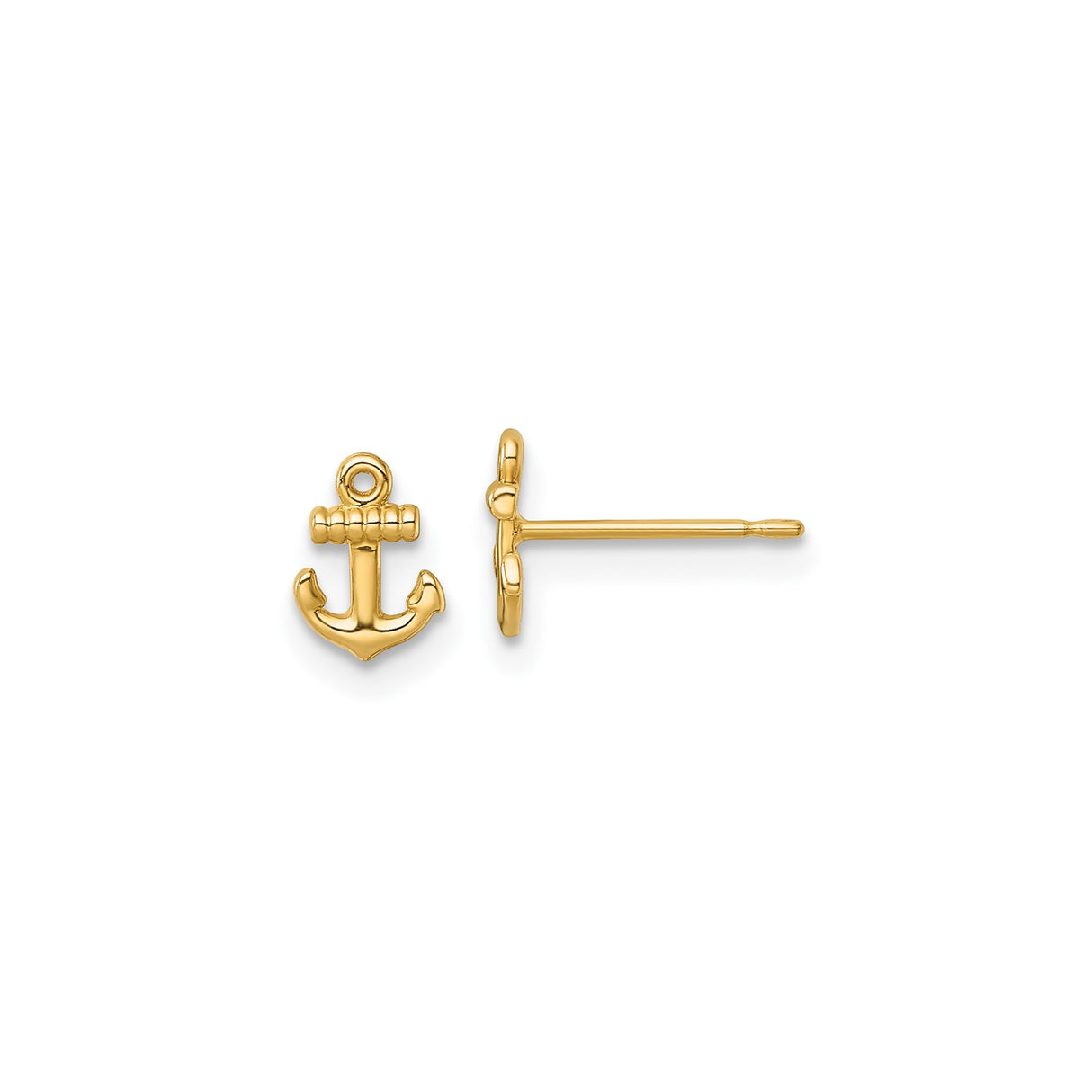 14k Yellow Gold Anchor Stud Earrings, Nautical Maritime Design for Women or Unisex Wear