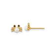 14k Yellow Gold Crab Stud Earrings with White Pearl and Cubic Zirconia, Ocean Theme Jewelry