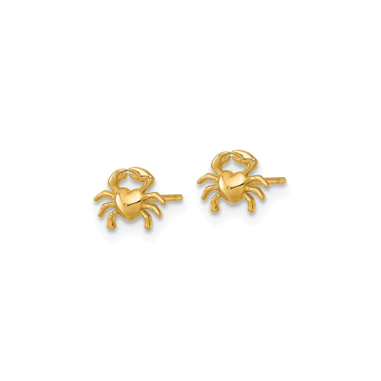 14k Yellow Gold Crab Stud Earrings with Heart-Shaped Body, Zodiac Cancer Design