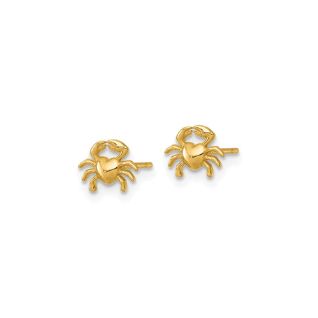 14k Yellow Gold Crab Stud Earrings with Heart-Shaped Body, Zodiac Cancer Design