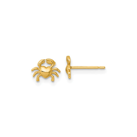 14k Yellow Gold Crab Stud Earrings with Heart-Shaped Body, Zodiac Cancer Design