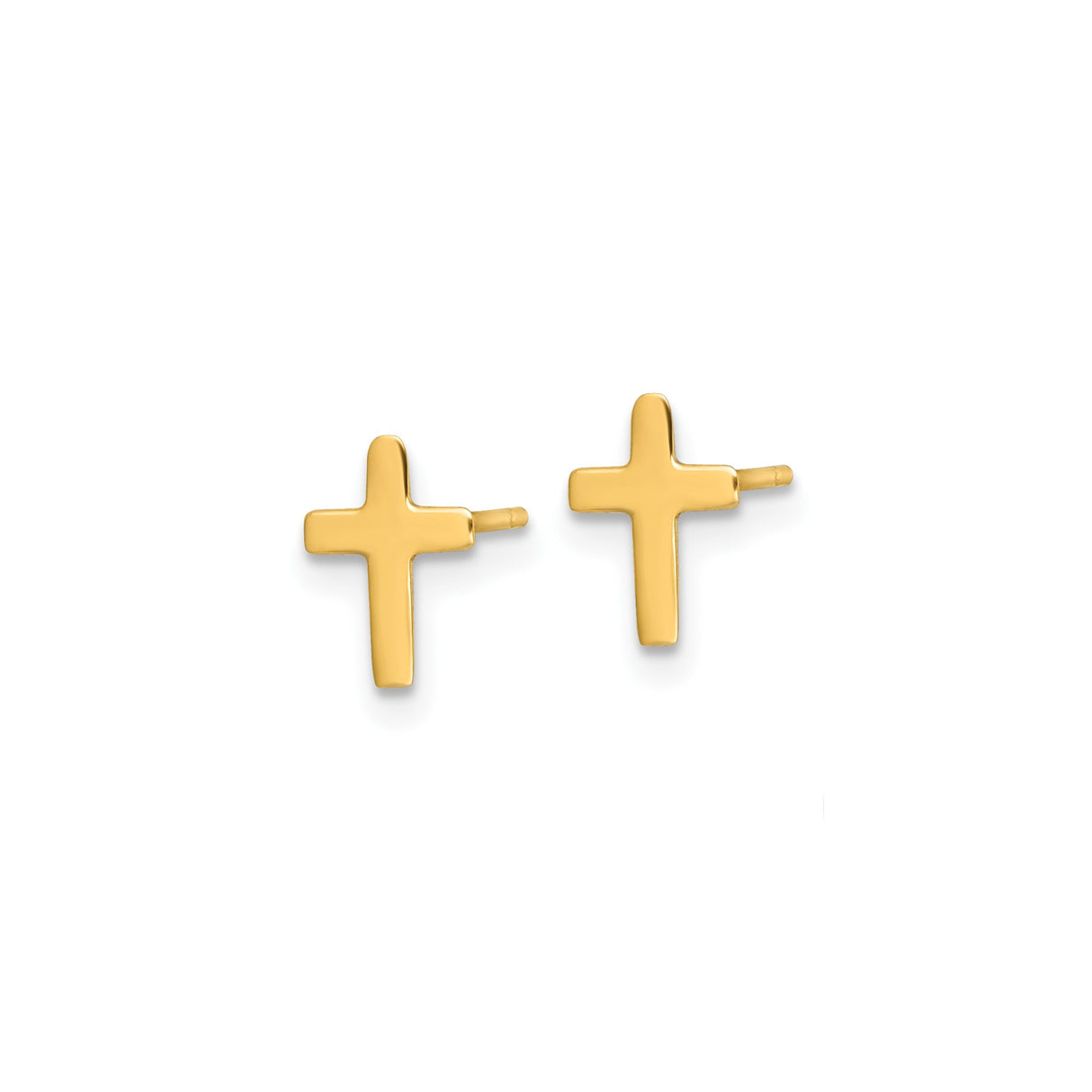 14k Yellow Gold Cross Stud Earrings, Polished Christian Symbol Jewelry for Women or Unisex
