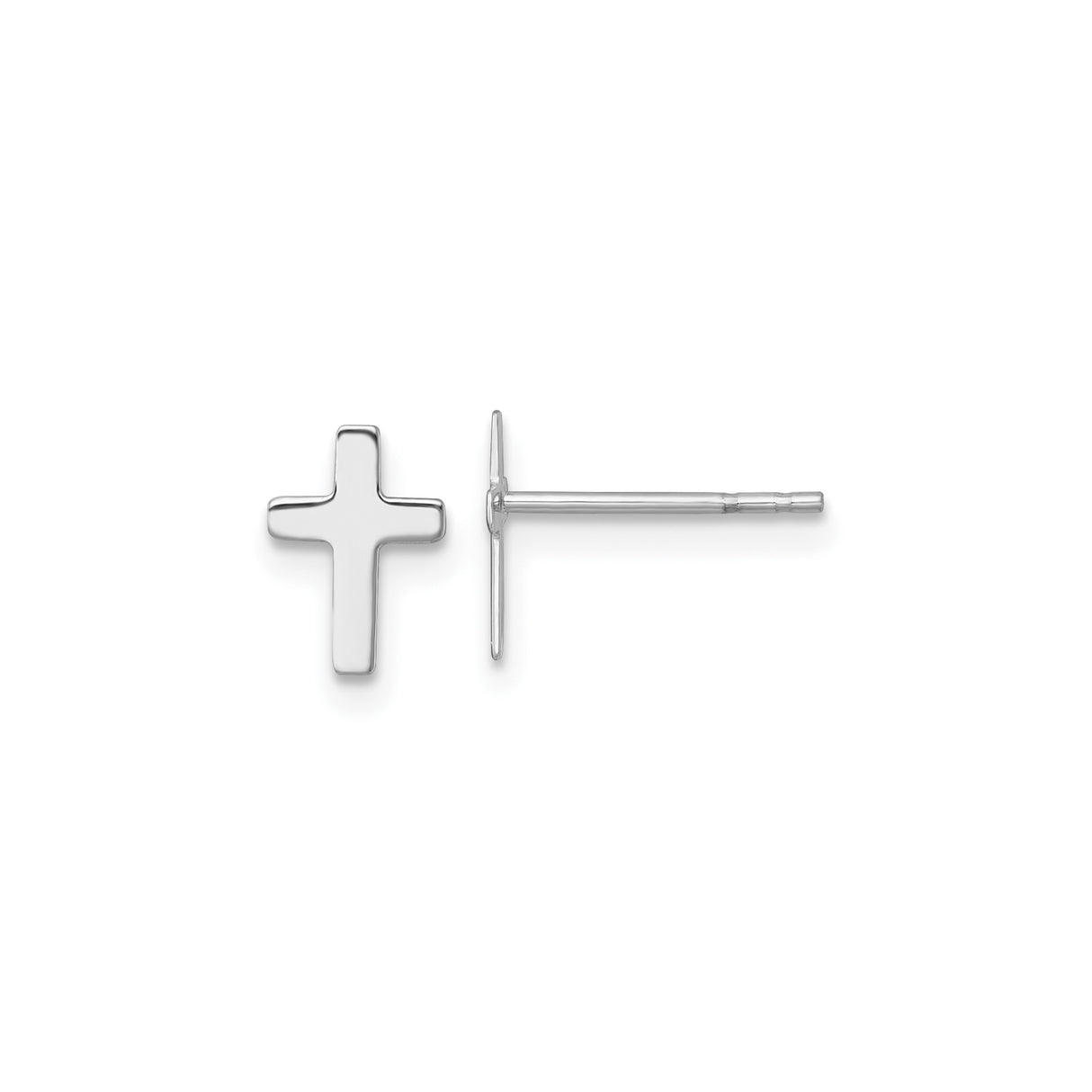 14k White Gold Cross Stud Earrings, Polished Minimalist Christian Design for Women
