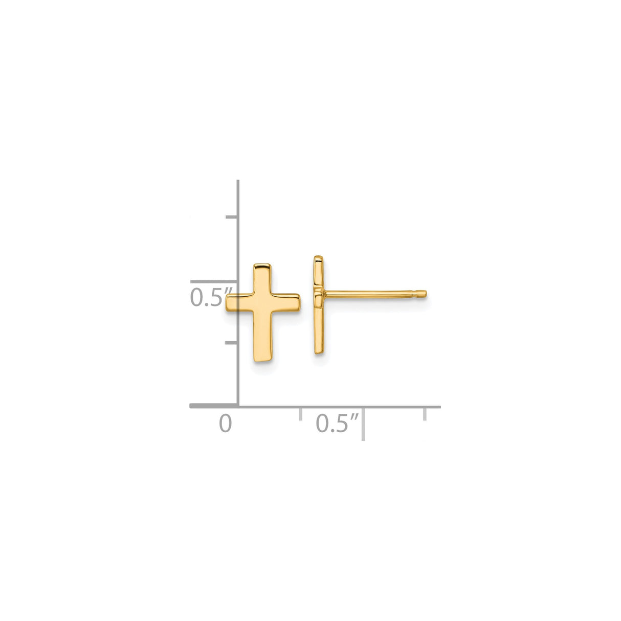 14k Yellow Gold Cross Stud Earrings, Minimalist Christian Jewelry for Women