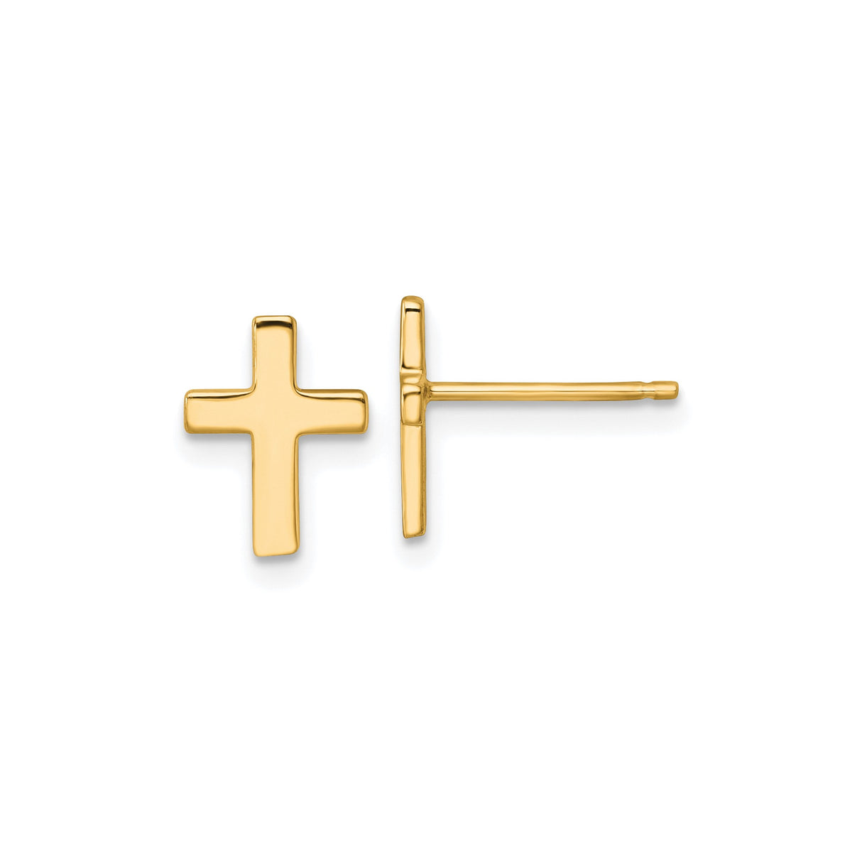 14k Yellow Gold Cross Stud Earrings, Minimalist Christian Jewelry for Women