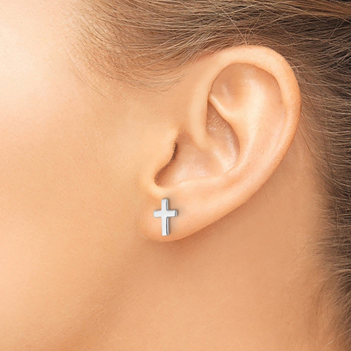 14k White Gold Cross Stud Earrings, Minimalist Christian Design for Women
