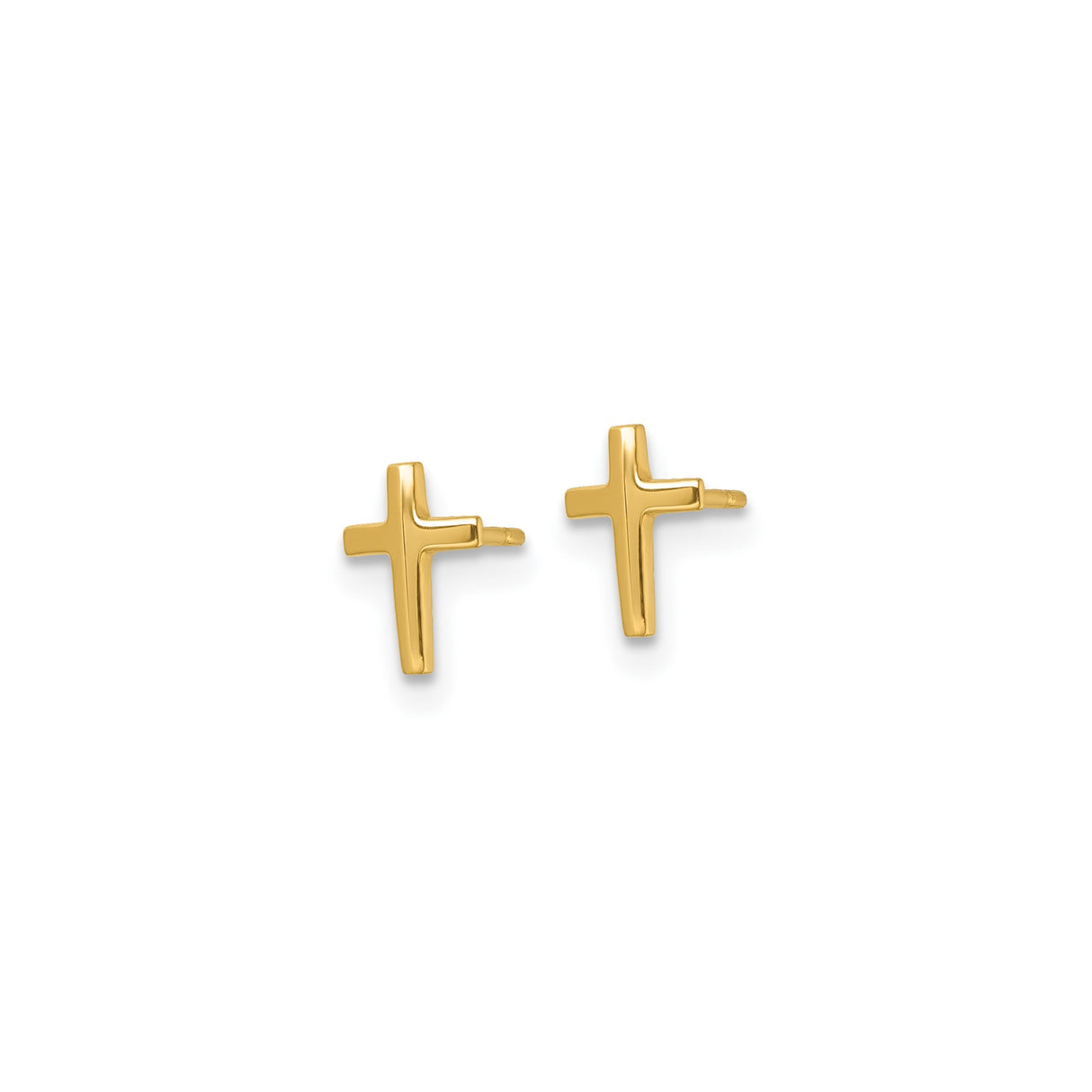 14k Yellow Gold Cross Stud Earrings, Polished Christian Faith Design for Women and Unisex Wear