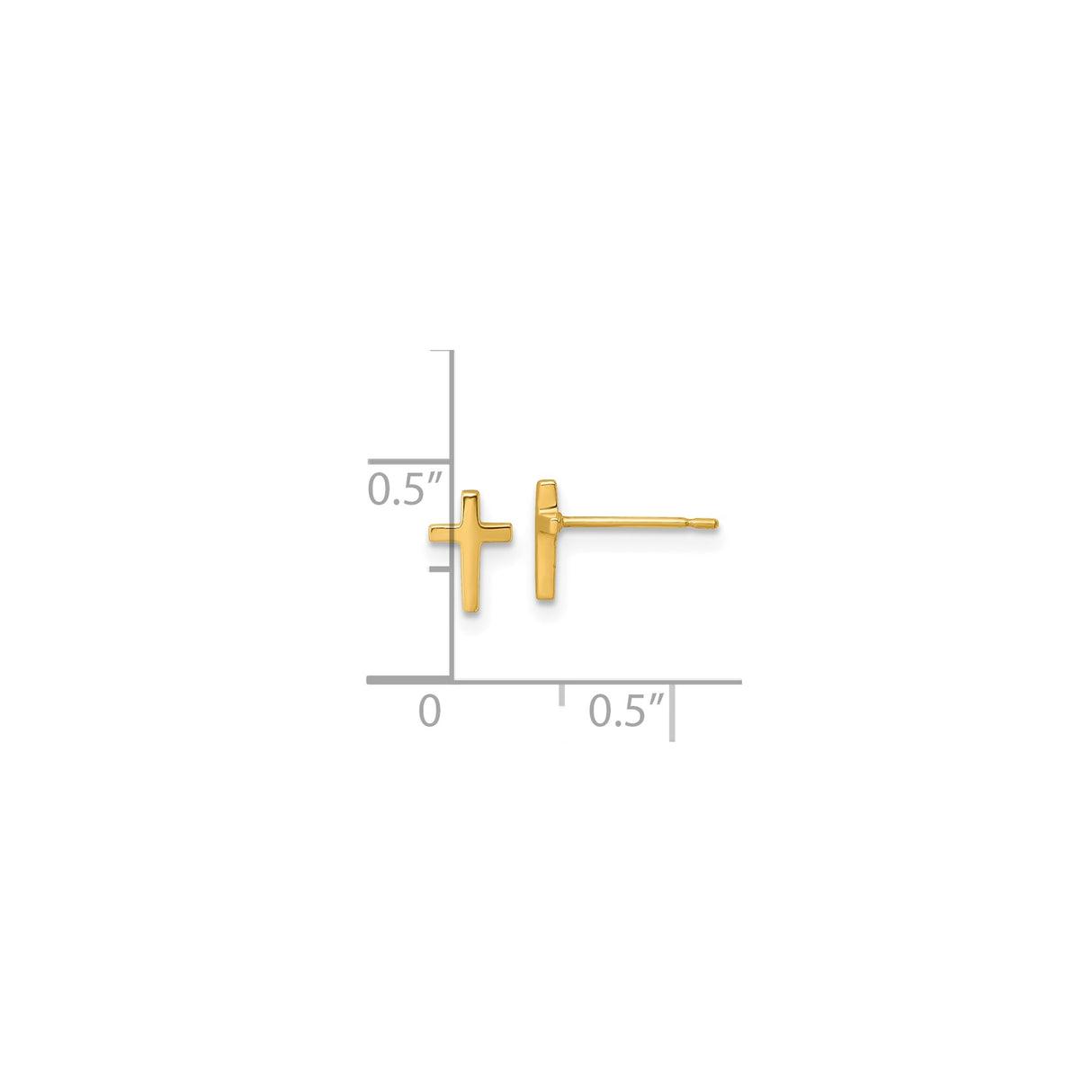 14k Yellow Gold Cross Stud Earrings, Polished Christian Faith Design for Women and Unisex Wear