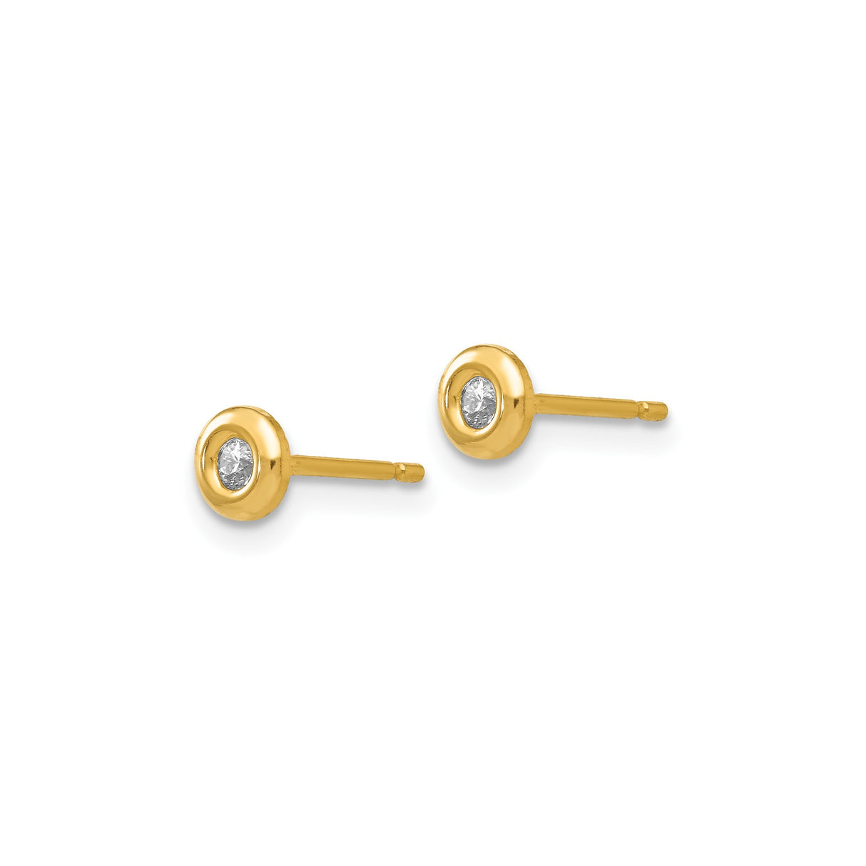 14k Yellow Gold Stud Earrings with Bezel Set Cubic Zirconia, Minimalist Polished Design for Women